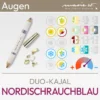 Produktabbildung für den Duo-Kajal Nordischblau der Marke marie w. bestehend aus einem Produktbild und einer Übersicht aus Komood-Symbolen, zu welchen Farbtypen aus dem 10-Farbtypen- und 12-Farbtypen-System dieser Duo-Kajal farblich besonders gut passt. Produkt aus dem komood.shop.
