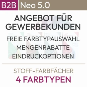 Información textual sobre el sistema de tipos de 4 colores de la serie Neo 5.0 con el siguiente contenido: Oferta para clientes comerciales, selección gratuita del tipo de color, descuentos por cantidad, opciones de impresión. Producto de la tienda komood.shop.