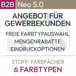Información textual sobre el sistema de tipos de 6 colores de la serie Neo 5.0 con el siguiente contenido: Oferta para clientes comerciales, selección gratuita del tipo de color, descuentos por cantidad, opciones de impresión. Producto de la tienda komood.shop.