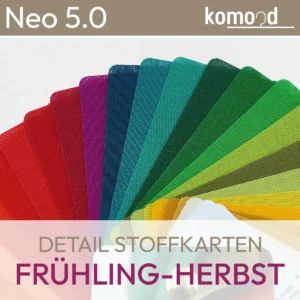 Vue détaillée des cartes de tissus du nuancier de tissus Neo 5.0 printemps-automne. komood.shop.