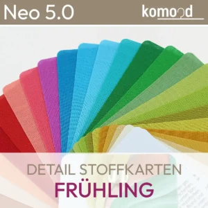Detailansicht der Stoffkarten des Stoff-Farbfächers Neo 5.0 Frühling. komood.shop.