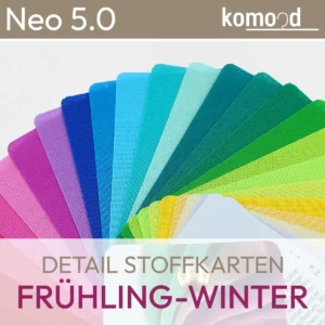 Vue détaillée des cartes de tissus du nuancier de tissus Neo 5.0 printemps-hiver. komood.shop.
