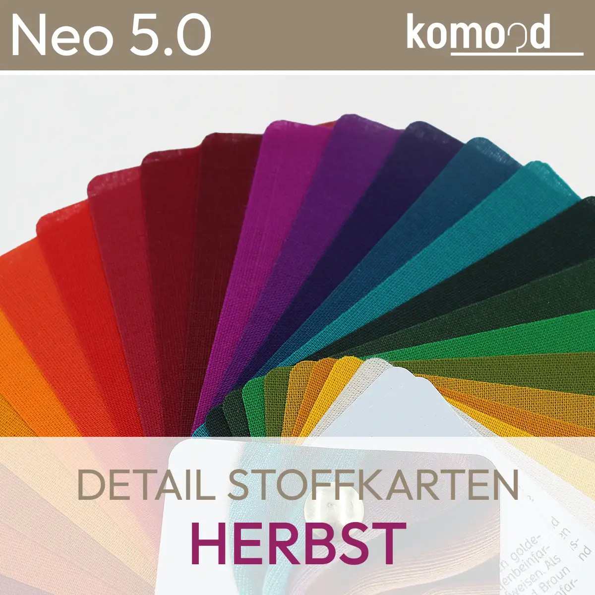 Vue détaillée des cartes de tissus du nuancier de tissus Neo 5.0 Herbst. komood.shop.