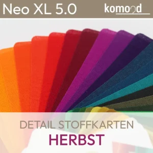 Gros plan sur la texture du tissu des cartes de tissu à l'intérieur des nuanciers Neo XL 5.0 pour conseiller le type de couleur Automne. komood.shop.