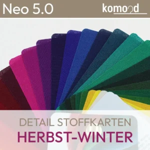 Vue détaillée des cartes de tissus du nuancier de tissus Neo 5.0 Automne-Hiver. komood.shop.