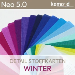 Vista dettagliata delle schede di tessuto del ventaglio di colori del tessuto Neo 5.0 Winter. komood.shop.