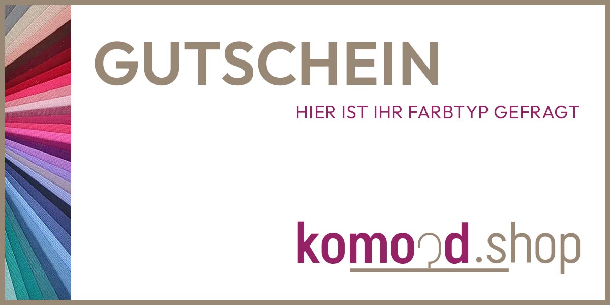 Abbildung eines individuell gestaltbaren Geschenkgutscheins je nach Farbtyp. Der linke Rand ist beispielhaft mit Sommerfarben versehen. Angebot aus dem komood.shop.