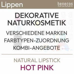 Informazioni testuali per l'offerta Matte Liquid Lipstick Hot Pink del marchio benecos con il seguente contenuto: Cosmetici naturali decorativi, varie marche, assegnazione del tipo di colore, offerte combinate. Prodotto del komood.shop.