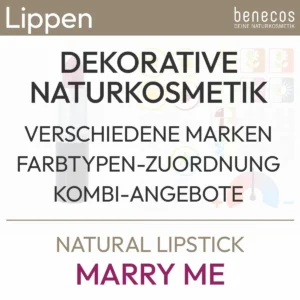 Barra de labios natural "Marry Me" de benecos de la gama de cosmética natural decorativa. Incluye asignación de tipo de color y ofertas de combinación. Producto de la tienda komood.shop.