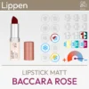 Présentation du produit pour le rouge à lèvres mat Baccara Rose de la marque GRN [VERT] comprenant une image du produit et un aperçu des symboles Komood pour lesquels les types de couleurs du système des 10 types de couleurs et du système des 12 types de couleurs sont particulièrement bien adaptés à ce rouge à lèvres mat. Produit issu de la boutique komood.shop.
