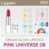 Produktdarstellung für den Cream Glow Lipstick Pink Universe 08 der Marke lavera bestehend aus einem Produktbild und einer Übersicht aus Komood-Symbolen, für welche Farbtypen aus dem 10-Farbtypen-System und aus dem 12-Farbtypen-System dieser Lipstick farblich besonders gut geeignet ist. Produkt aus dem komood.shop.