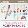 Image de produit pour le rouge à lèvres naturel Rosentango 1-3 de la marque marie w. composée d'une image de produit et d'un aperçu des symboles Komood, avec quels types de couleurs du système des 10 types de couleurs et des 12 types de couleurs ce rouge à lèvres convient particulièrement bien en termes de couleur. Produit de la boutique komood.shop.