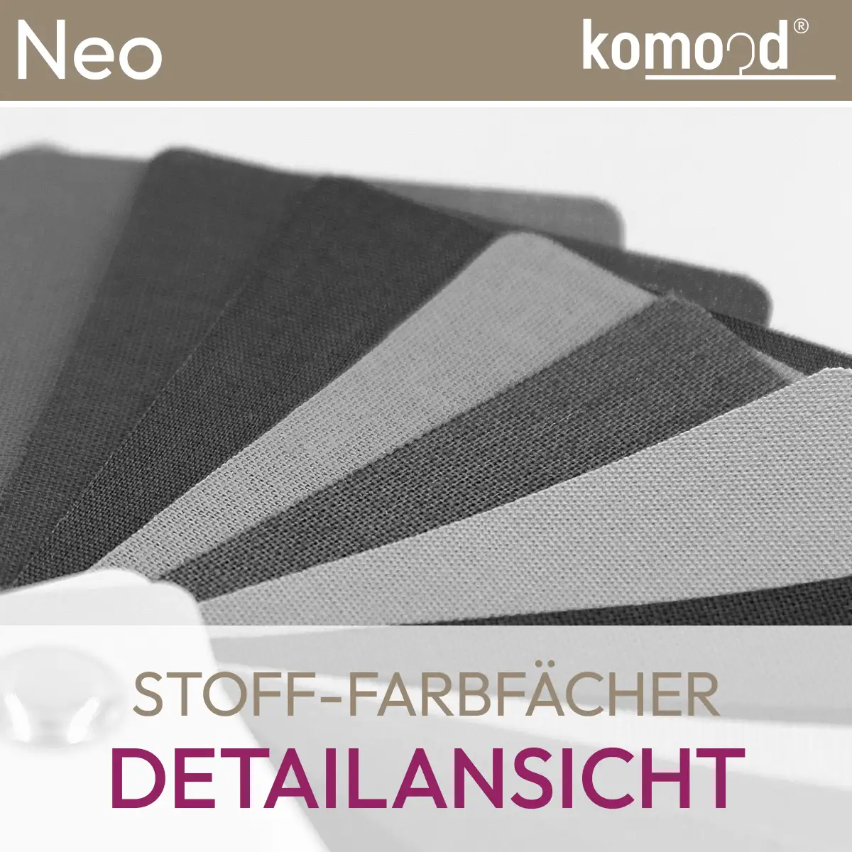 Gros plan sur la texture du tissu des nuanciers à l'intérieur du nuancier Neo pour le conseil en couleur en nuances de gris. komood.shop.