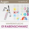 Produktabbildung für die Wimperntusche 01 Rabenschwarz der Marke marie w. bestehend aus einem Produktbild und einer Übersicht aus Komood-Symbolen, zu welchen Farbtypen aus dem 10-Farbtypen- und 12-Farbtypen-System diese Wimperntusche farblich besonders gut passt. Produkt aus dem komood.shop.